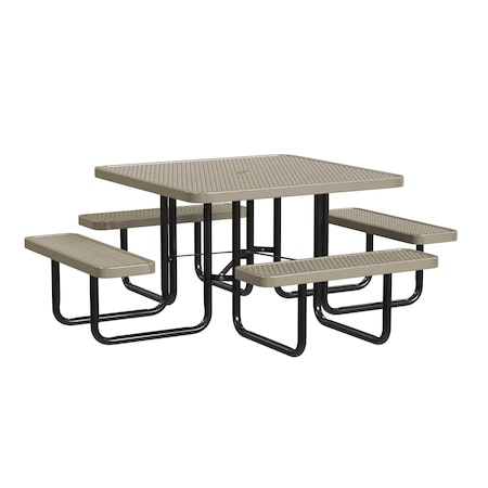 Leisure Craft Square Picnic Table, Beige, Surface Mount, 46 in T46SQSM-BEIGE