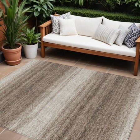 Homeroots 9' X 12' Brown And Beige Abstract Washable Indoor Outdoor Area Rug 599938