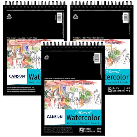Canson Artist Series Montval Watercolor Pad, Top Wire Binding, 12 Sheet, 9x12 inch, 3PK C100511058