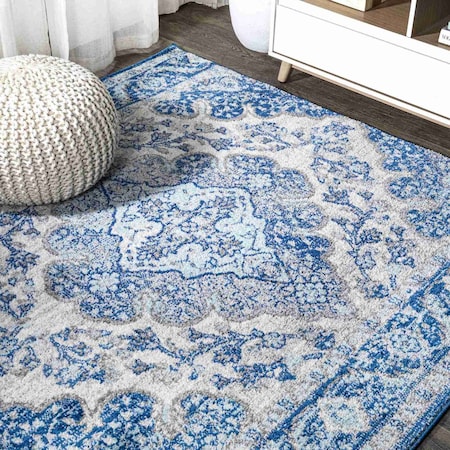 Jonathan Y Bohemian FLAIR Boho Vintage Medallion Cream/Blue 5 ft Square Area Rug BMF106B-5SQ