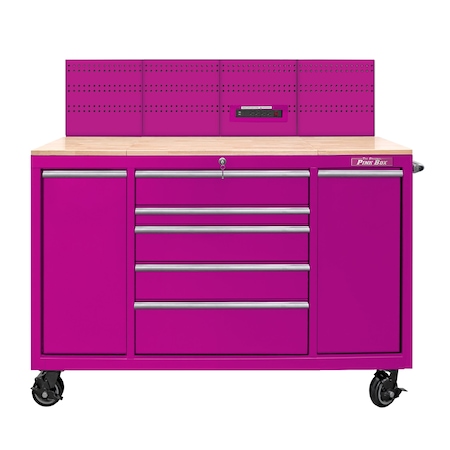 The Original Pink Box 60-Inch 7-Drawer Rolling Tool Cabinet Workstation, Pink PB6007WSR