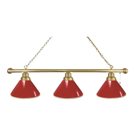 Holland Bar Stool Co Red 3 Shade Billiard Light, Brass Fixture BL3BRRed