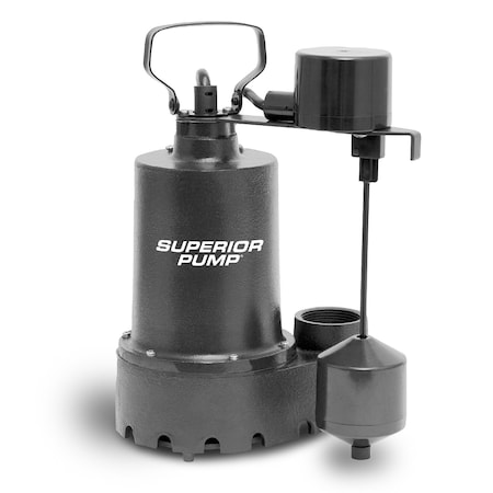 Superior 1/2 HP, Cast Iron Submersible Sump Pump, with Piggy-Back Vertical Float Switch 92541
