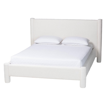 Baxton Studio Laria Modern White Teddy-Bear Fabric Queen Size Platform Bed 253-13996-ZORO