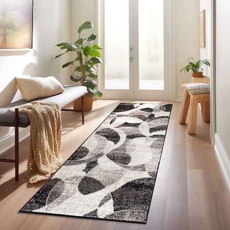 World Rug Gallery Contemporary Distressed Circle Runner Rug 2 ft x 7 ft Brown WR31BROWN2X7