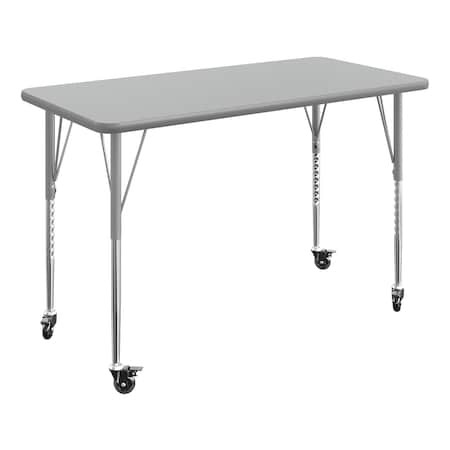 Flash Furniture Commercial Adjustable Height Rectangular Activity Table - Locking Casters-Gray XU-A2448-REC-GRY-T-A-CAS-GG