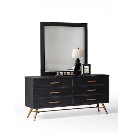 Homeroots 63" Dark Brown Solid Wood Six Drawer Double Dresser 473119
