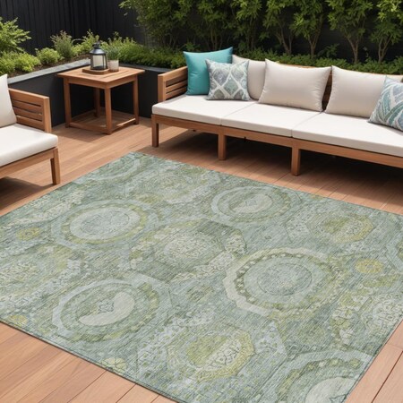 Homeroots 9' X 12' Sage And Gold Medallion Washable Indoor Outdoor Area Rug 616578