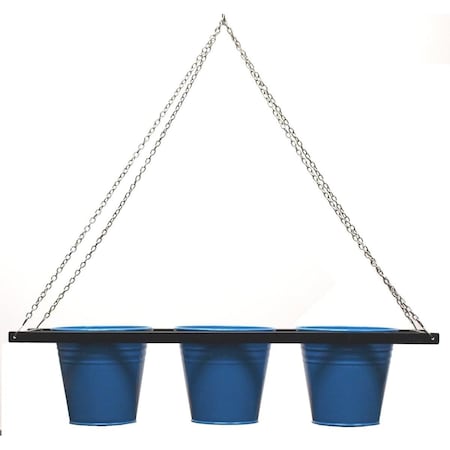 Houston International Trading Enameled Galvanized Triple Hanging Planter with Iron Holder, Blue 8536E B