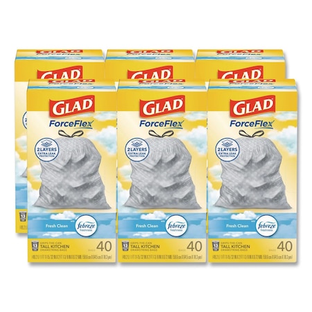 Glad 13 gal Trash Bags, 24 in x 27.38 in, Extra Heavy-Duty, 0.78 mil, White, 240 PK 78361