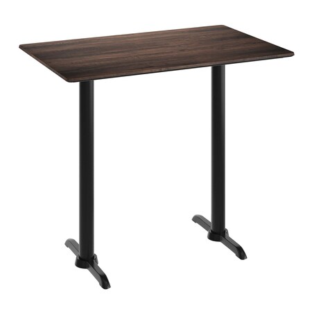 Flash Furniture 48" x 30" Tabletop, Seamless Surface Technology, Dark Brown and 5" x 22" Black Bar Height T-Bases ST-REC3048-WBR-T0522B-GG
