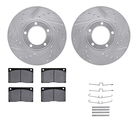 Dynamic Friction Co DFC Rotors-Drilled & Slotted-Silver w/ EURO 5000 Ceramic Brake Pads Incl Hdw 7612-20001