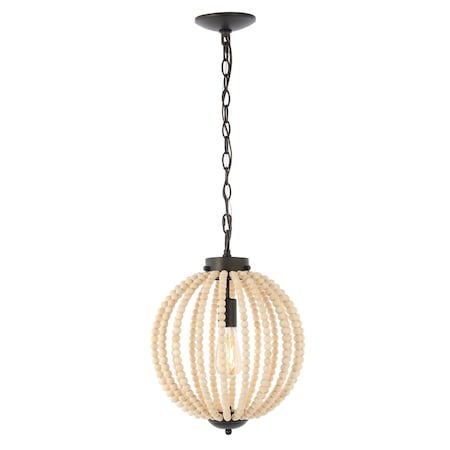 Jonathan Y Abril 12.5" 1-Light Rustic Bohemian Iron/Wood Bead LED Pendant, Oil Rubbed Bronze/Brown JYL9930A