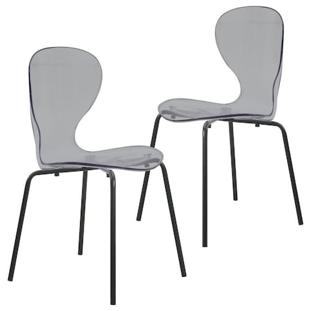 Leisuremod Modern Oyster Transparent Side Dining Side Chair with Black Base in Black, 2PK OCB-17TBL2