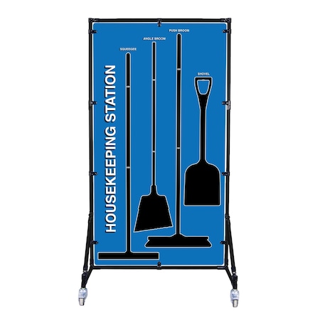 5S Supplies Housekeeping Shadow Board Broom Station V6, Blue Shadows, Broom Stand HSB-V6-BLUE-BO-STAND