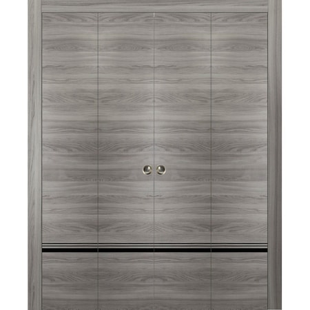 Sartodoors Sliding Closet Double Bi-fold Doors, Planum 0012 Ginger Ash and Aluminum Strips, Sturdy Tracks Mold PLANUM0012DBF-GA-96 x 80 (4* 24x80)