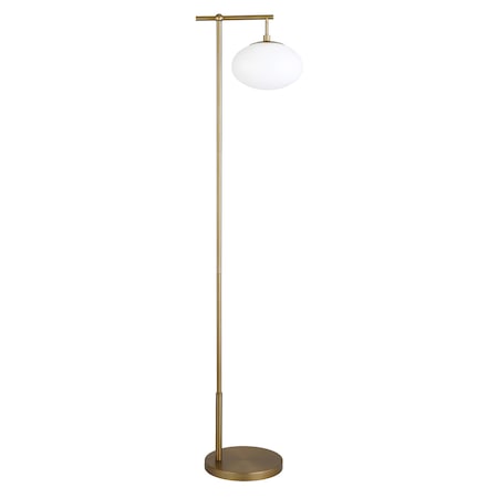 Homeroots 68" Brass Reading Floor Lamp With White Frosted Glass Globe Shade 523520