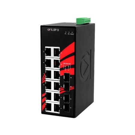Antaira 16-Port Industrial Gigabit Unmanaged Ethernet Switch, w/12*10/100/1000Tx LNX-1604G-SFP