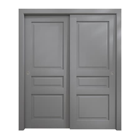 Sartodoors Sliding Closet Bypass Doors 56 x 80 inches, Ego 5012 Painted Grey Oak, Rails Hardware Set, Wood S EGO5012DBD-SEK-56