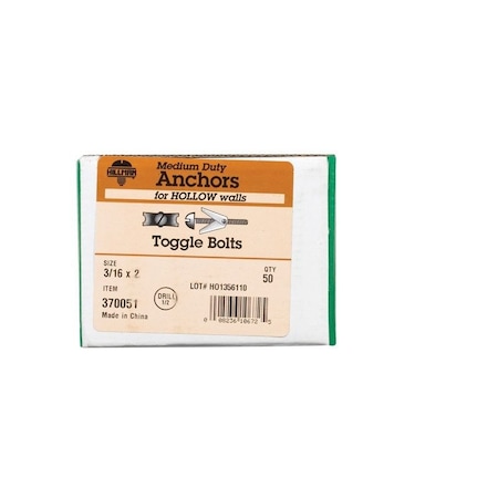 Hillman 3/16 in. D X 2 in. L Round Steel Toggle Bolt, 50PK 370051