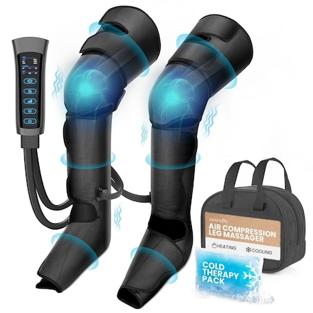 Serenelife Air Compression Leg Massager, Full Leg Massager with Heat and Compression, Ice Pack, Portable and SLLGMSGR76