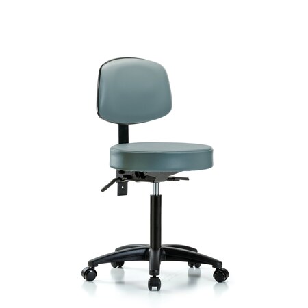 Blue Ridge Ergonomics Vinyl Stool, Back, Med Bench, Casters, Storm BR-VMBST-RG-T0-NF-RC-8822