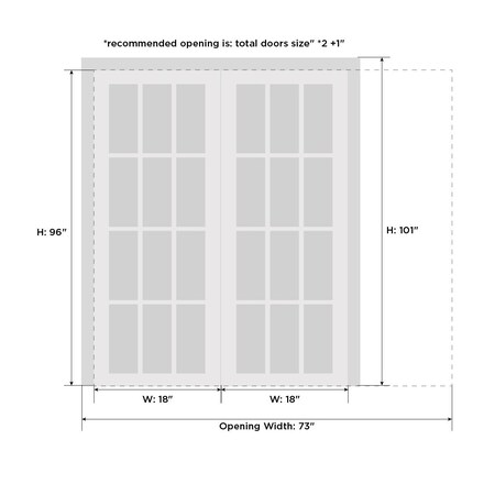 Sartodoors Double Pocket Interior Door, 36" x 96", White QUADRO4112DP-WS-3696