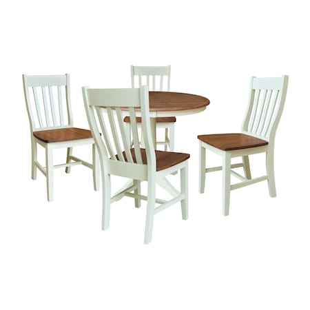 Whitewood Industries Rectangular Fixed Top Table W/ 4 Chairs, 36 in W, 29.9 in L, 36 in H, Parawood, Hickory/Shell, 5 K79-36RT-27B-C61-4