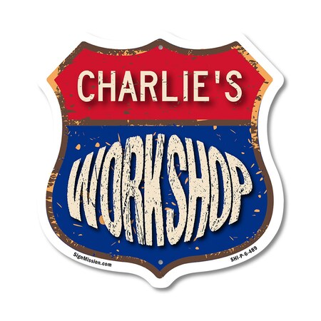 Signmission Charlie's Workshop, 6 Inch X 6 Inch, Plastic Sign SHI-P-6-489-CHARLIE