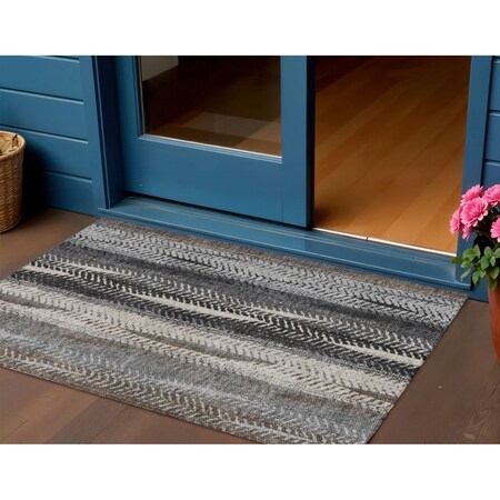 Homeroots 3' X 5' Brown Gray And Ivory Botanical Leaves Washable Indoor Outdoor Area Rug 581930