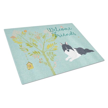 Carolines Treasures Welcome Friends Black White Collie Glass Cutting Board, Large BB7583LCB