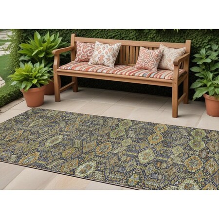 Homeroots 8' Runner Blue and Orange Floral Washable Non Skid Indoor Outdoor Runner Rug 564348