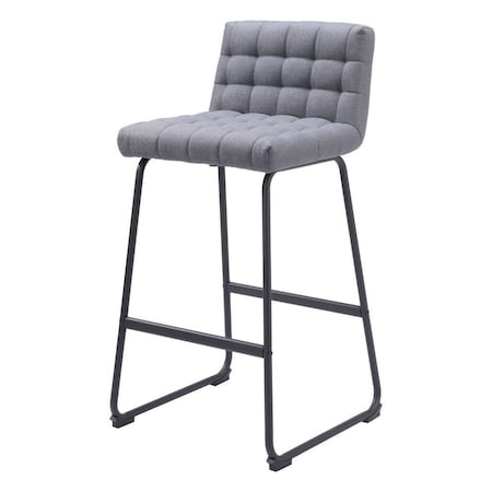 Homeroots Set of Two 30" Gray And Black Fabric And Steel Bar Height Bar Chairs 555744