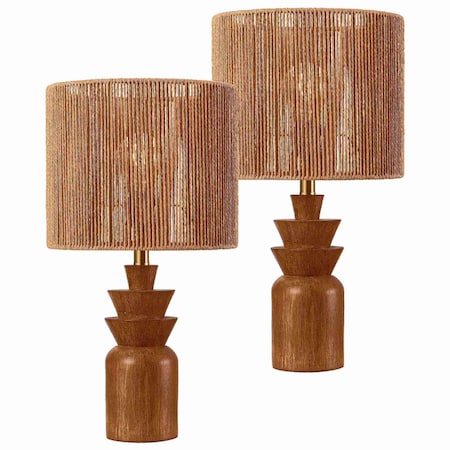Jonathan Y Anderson 22" Bohemian Coastal Tiered Totem Resin w/Hand-Woven Paper Rope Drum Shade LED Table L, 2PK JYL5510A-SET2