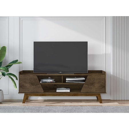 Manhattan Comfort Mid-Century Modern Marcus 62.99 TV Stand with Solid Wood Legs in Rustic Brown 260BMC9
