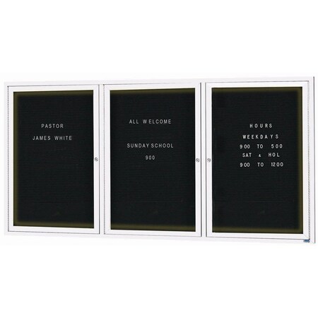 Aarco Illuminated Enclosed Letter Board Directory w/ Powder Coated White Al Frame, 48''Hx96''W 3 Doors ADC4896-3IW