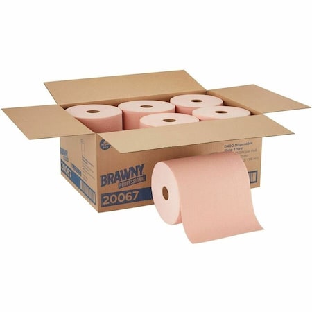 Brawny Dry Wipe Roll, Super Heavy Absorbency, 250 ft Continuous Roll, Double Recreped (DRC), Orange, PK6 20067