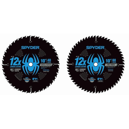 Spyder 2-Piece 10-Inch 40-Tooth and 60-Tooth General Purpose and Fine Finish Combo Saw Blade Set for Wood 13114