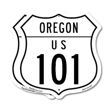 Signmission Oregon Route Marker Shield Sign Us 101, 18 inch X 18 inch, Plastic Sign, 2PK SHI-P-2PACK-18-427