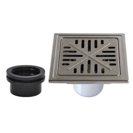 Kingston Brass 6" Stainless Steel Square Shower Drain with Flange and Hair Trap, Brushed Stainless Steel BSF6605SS