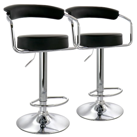 Elama 2 Piece Faux Leather Retro Adjustable Bar Stool in Black with Chrome Handles and Base ELM-709-BLK