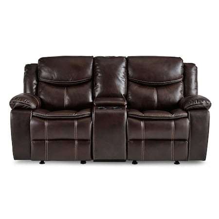Home Elegance 39.5 x 38.5 x 78.5 in. Bastrop Double Glider Reclining Love Seat with Center Console - Dark Brown 8230BRW-2