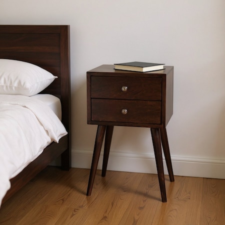 Homeroots 22" Walnut Solid Wood Square Two Drawer Nightstand 651530