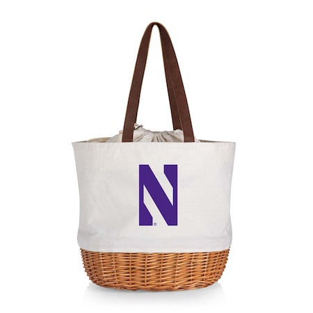 Picnic Time Family Of Brands NCAA Northwestern Wildcats Coronado Canvas and Willow Basket Tote - Picnic Bag 203-00-187-434-0