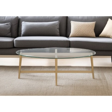 Homeroots 50" Clear And Gold Glass And Steel Oval Coffee Table 520967