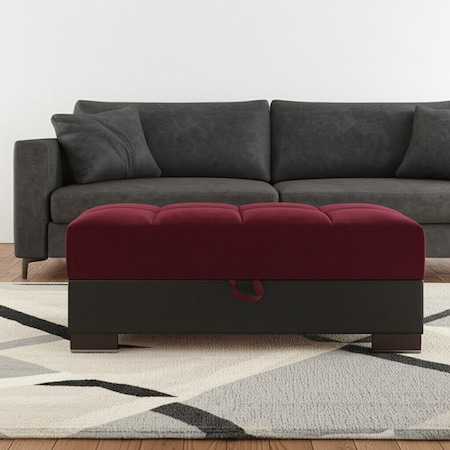Homeroots 52" Burgundy and Brown Microfiber And Faux Leather Tufted Storage Ottoman 608888