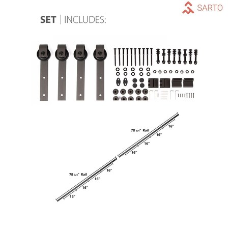 Sartodoors Sturdy Double Barn Door with Hardware, Planum 0010 Chocolate Ash, 13FT Rail Hangers Heavy Set, Mode PLANUM0010DB-CA-64