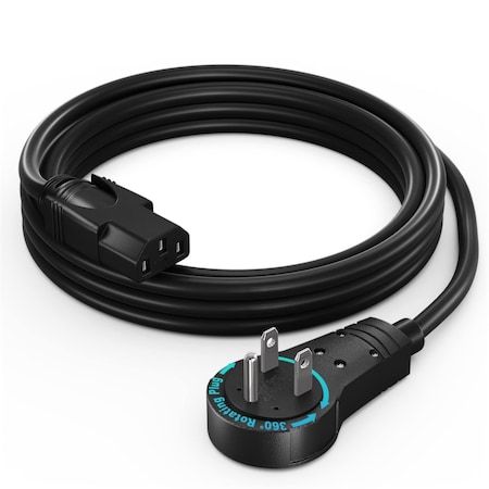 Maximm 8ft 16AWG 360 degrees Flat Plug PC Monitor Power Cord NEMA 5-15P to IEC13, UL ADW-360-C13R08-16B0