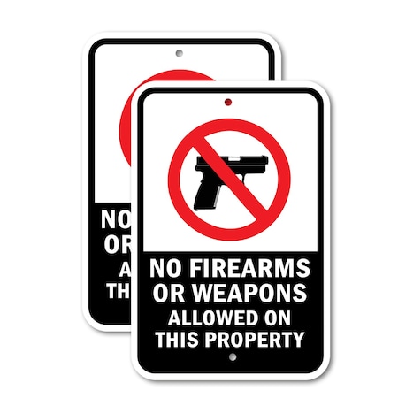 Signmission No Firearms Or Weapons Allowed On This Property, 18'' X 24'' 2 Signs, Heavy Gauge Aluminum, 2PK A-1824-2PACK-2738