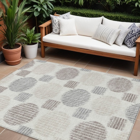 Homeroots 10' X 14' Ivory Brown And Gray Geometric Washable Indoor Outdoor Area Rug 593605